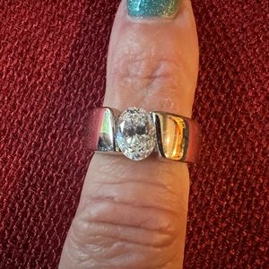 Diamonique Platinum Clad Oval Ring